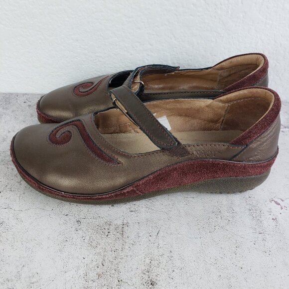 NAOT Israel Leather Comfort Shoes Mary Jane Metallic size 38 Lagenlook Hippie - Picture 3 of 11
